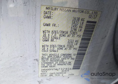 2017 Nissan Frontier Sv from USA, damaged, VIN 1N6AD0FV7HN732956